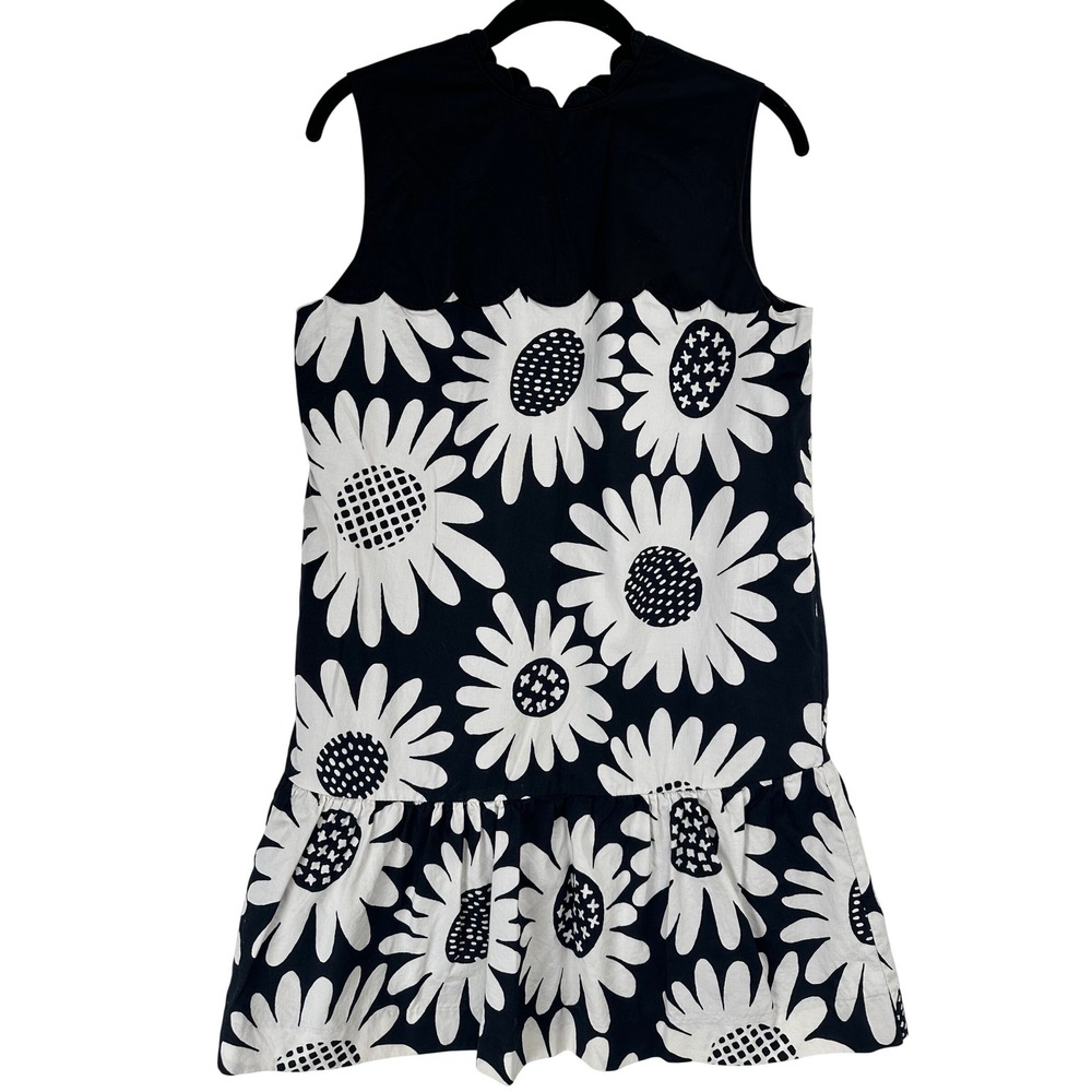 Victoria Beckham Black White Daisy Floral Scalloped Shift Dress Retro Ruffle M
